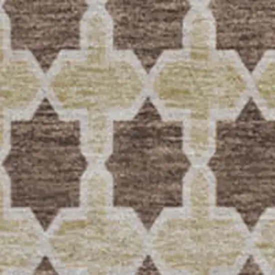 8' Chocolate Ivory And Taupe Ikat Washable Round Rug With UV Protection Photo 3