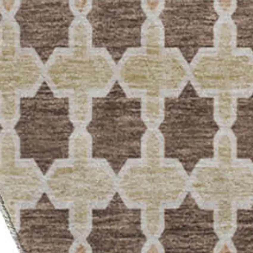 8' Chocolate Ivory And Taupe Ikat Washable Round Rug With UV Protection Photo 4