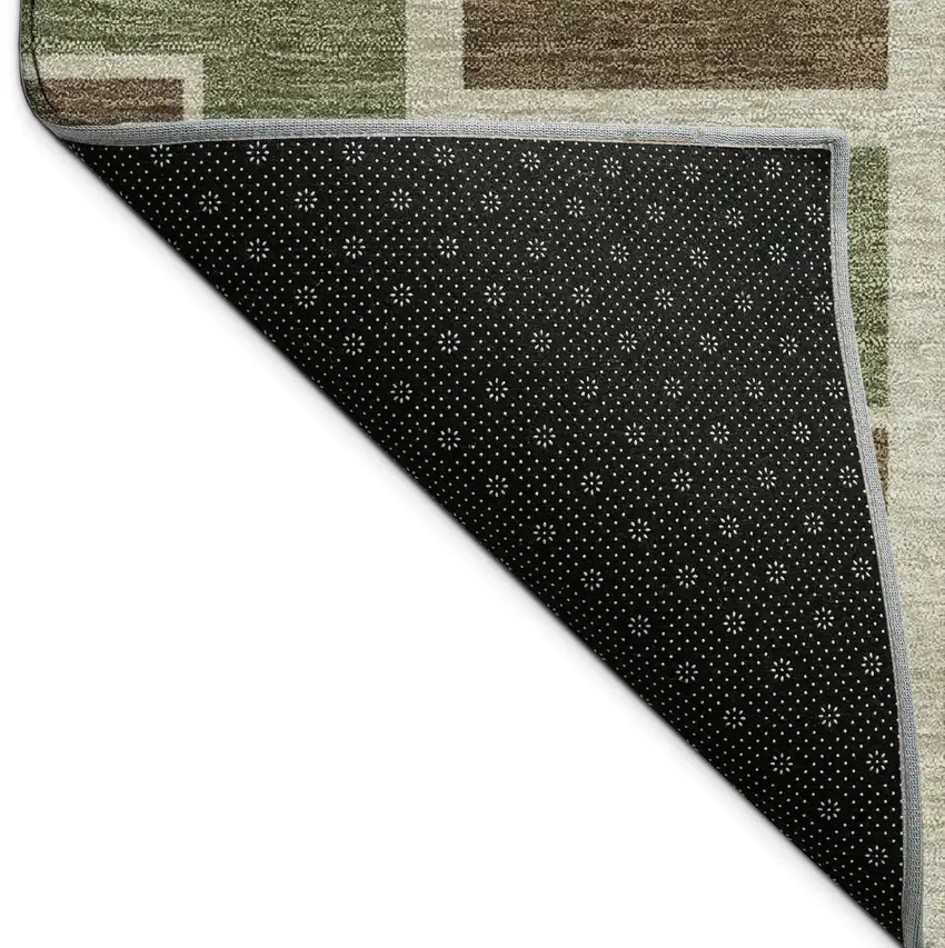 8' Chocolate Olive Green And Beige Round Geometric Washable Indoor Outdoor Area Rug Photo 7