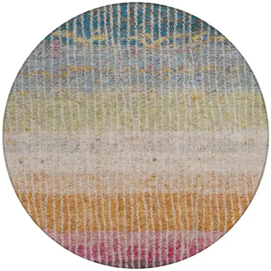 8' Chocolate Orange And Pink Round Striped Washable Indoor Outdoor Area Rug Photo 4
