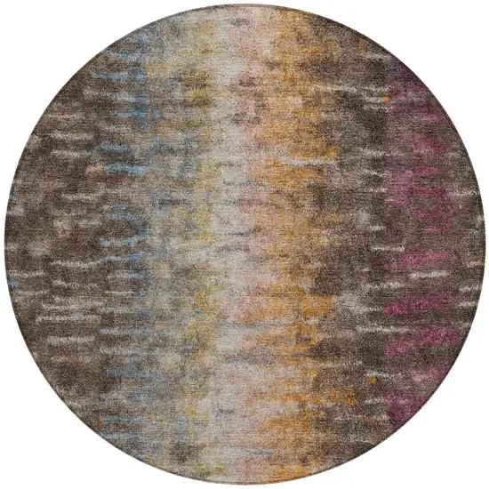 8' Chocolate Orange And Purple Round Abstract Washable Indoor Outdoor Area Rug Photo 4