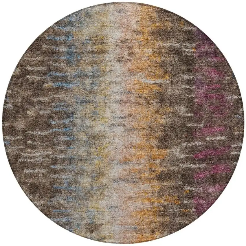 8' Chocolate Orange And Purple Round Abstract Washable Indoor Outdoor Area Rug Photo 4