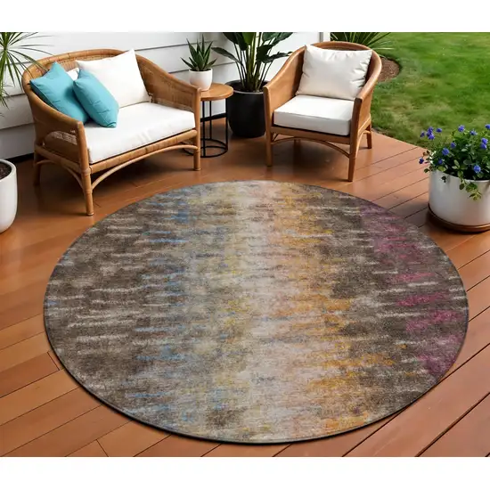 8' Chocolate Orange And Purple Round Abstract Washable Indoor Outdoor Area Rug Photo 1