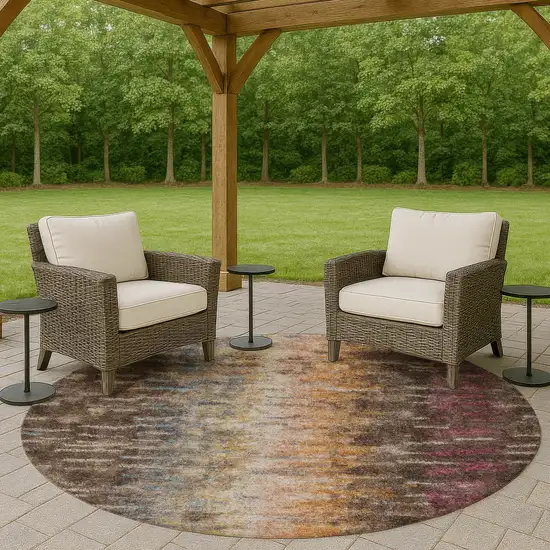 8' Chocolate Orange And Purple Round Abstract Washable Indoor Outdoor Area Rug Photo 8