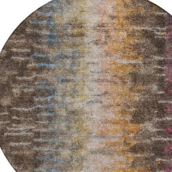 8' Chocolate Orange And Purple Round Abstract Washable Indoor Outdoor Area Rug Photo 7