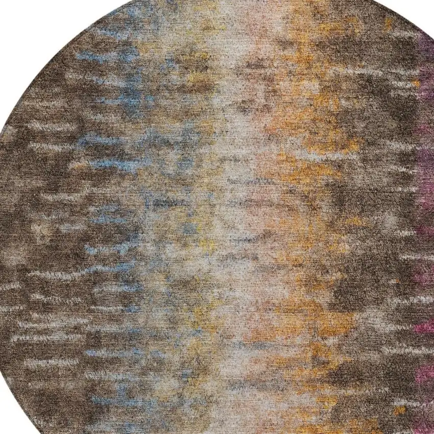 8' Chocolate Orange And Purple Round Abstract Washable Indoor Outdoor Area Rug Photo 7