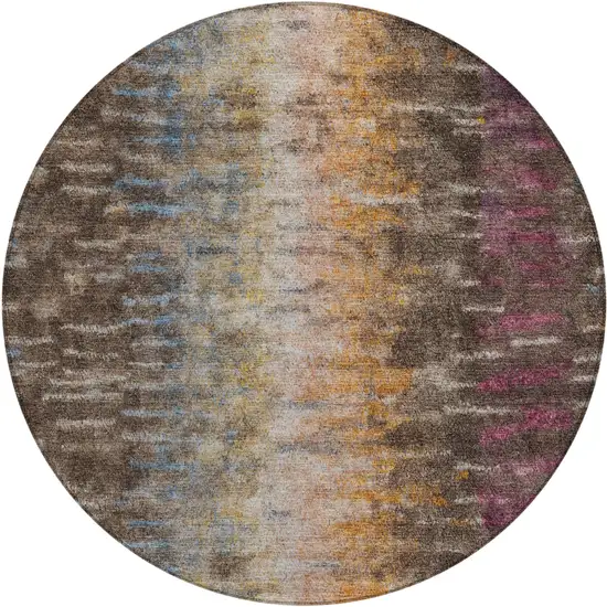 8' Chocolate Orange And Purple Round Abstract Washable Indoor Outdoor Area Rug Photo 2