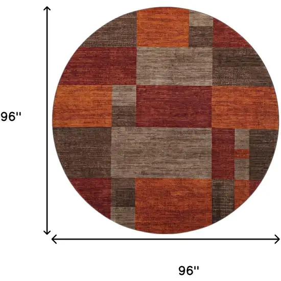8' Chocolate Orange And Rust Geometric Washable Round Rug With UV Protection Photo 9