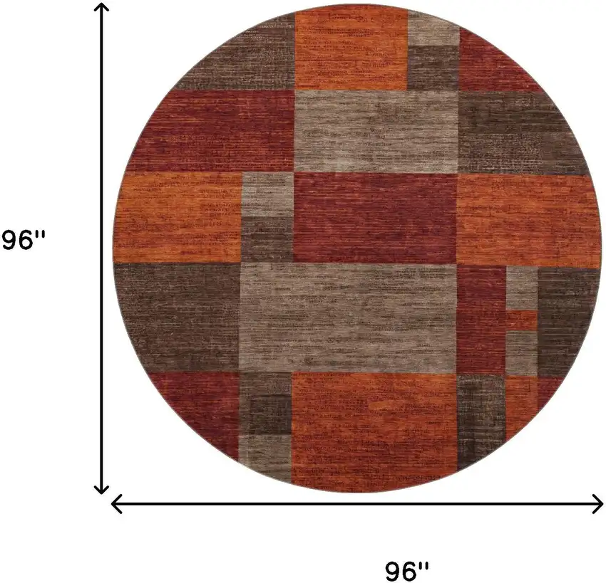 8' Chocolate Orange And Rust Geometric Washable Round Rug With UV Protection Photo 9