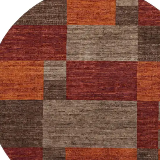 8' Chocolate Orange And Rust Geometric Washable Round Rug With UV Protection Photo 2