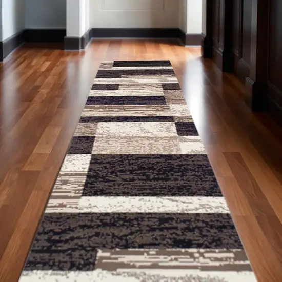 12' Black Brown And Beige Patchwork Runner Rug Photo 1