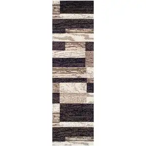 Photo of 12' Chocolate Patchwork Power Loom Runner Rug
