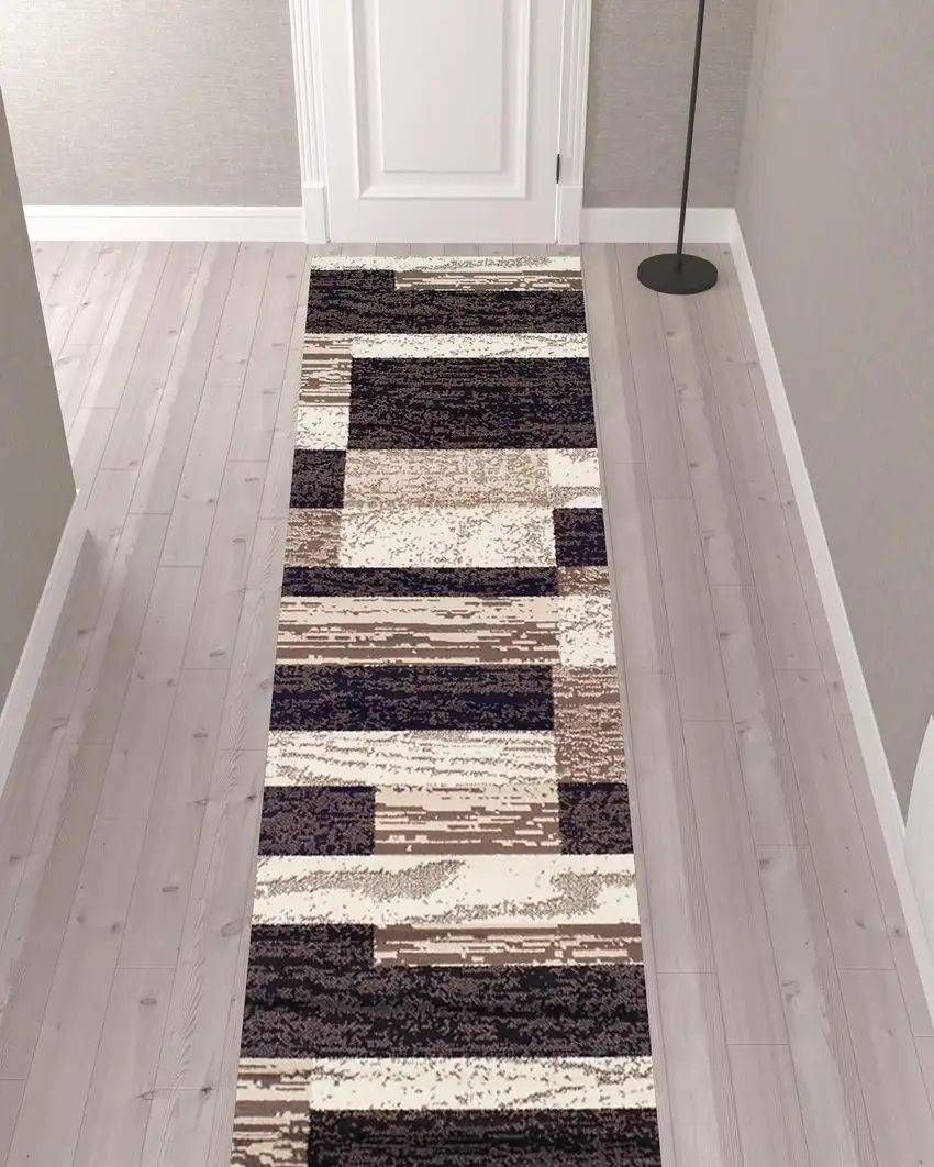 12' Chocolate Patchwork Power Loom Runner Rug Photo 2