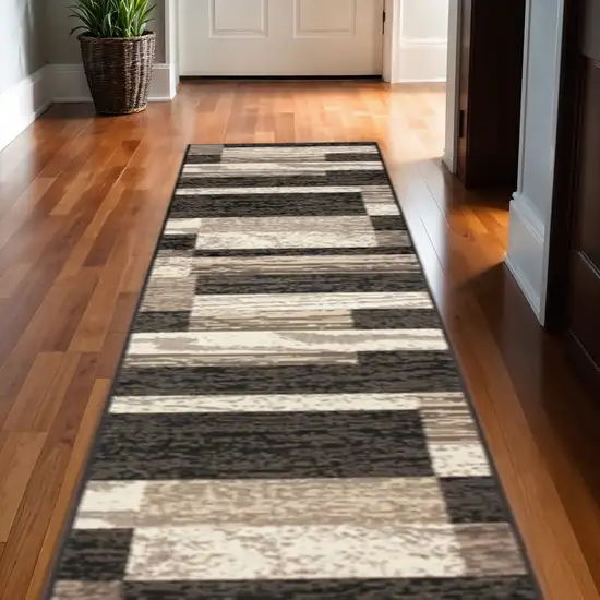 11' Black Brown And Beige Patchwork Runner Rug Photo 1