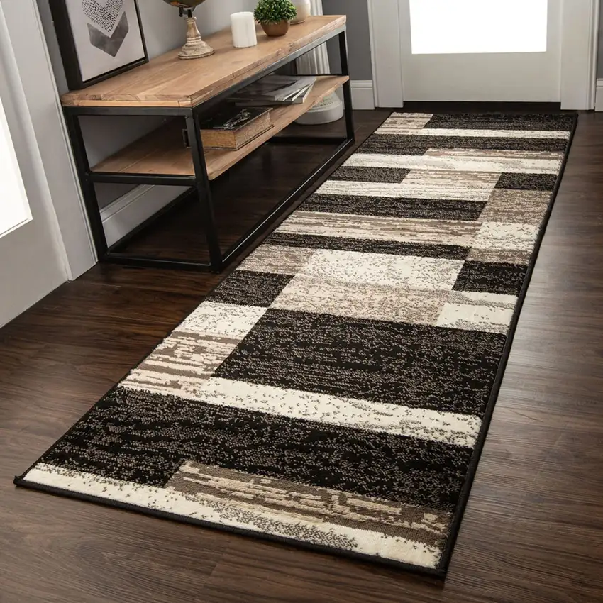 11' Chocolate Patchwork Power Loom Runner Rug Photo 9