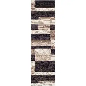 Photo of 8' Chocolate Patchwork Power Loom Stain Resistant Runner Rug