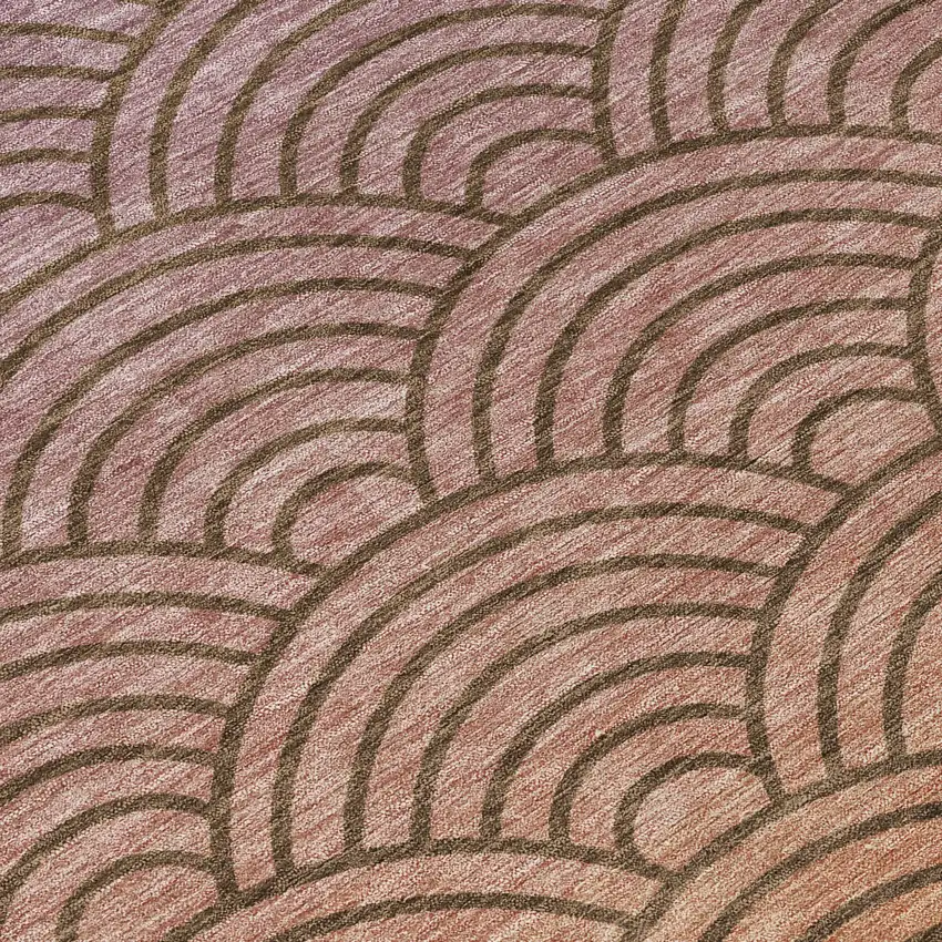 8' Chocolate Purple And Mauve Round Geometric Washable Indoor Outdoor Area Rug Photo 9