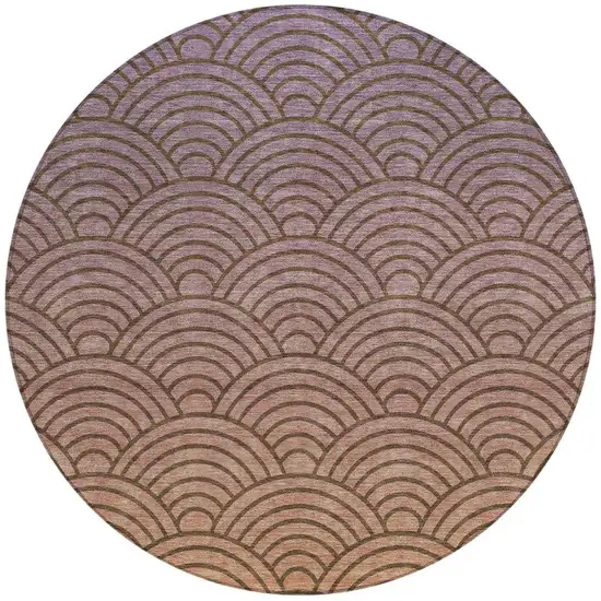 8' Chocolate Purple And Mauve Round Geometric Washable Indoor Outdoor Area Rug Photo 3