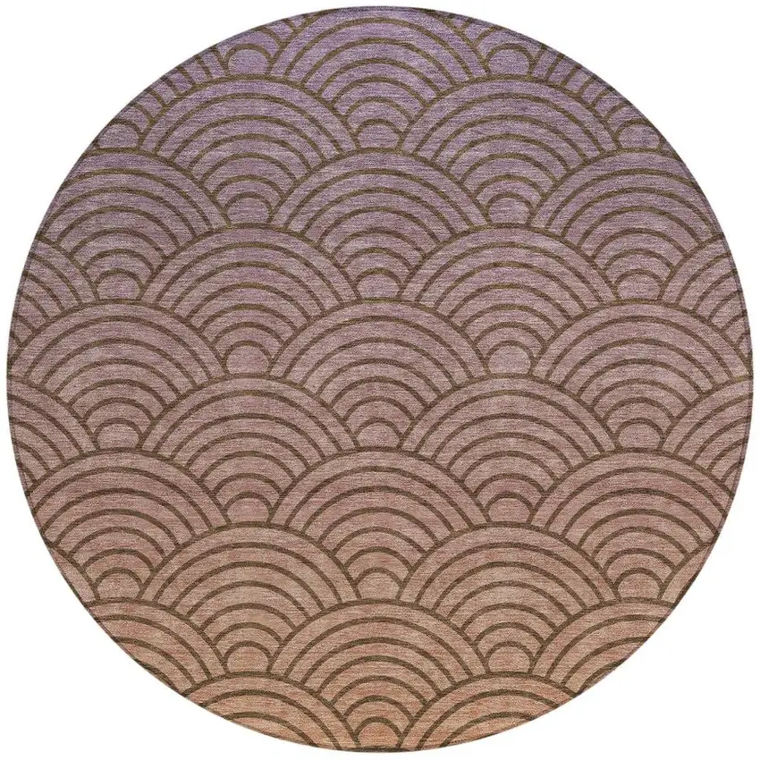 8' Chocolate Purple And Mauve Round Geometric Washable Indoor Outdoor Area Rug Photo 3