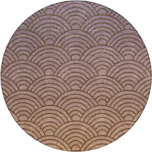 Photo of 8' Chocolate Purple And Mauve Round Geometric Washable Indoor Outdoor Area Rug