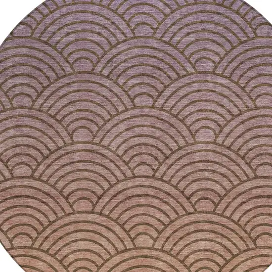 8' Chocolate Purple And Mauve Round Geometric Washable Indoor Outdoor Area Rug Photo 2