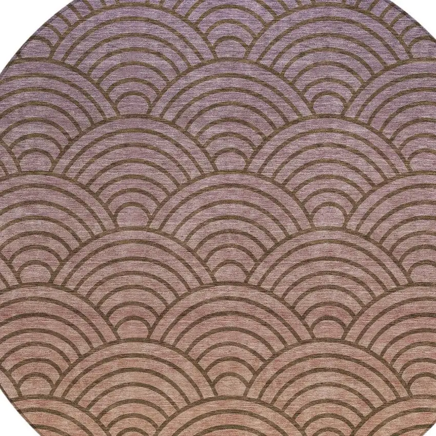 8' Chocolate Purple And Mauve Round Geometric Washable Indoor Outdoor Area Rug Photo 2