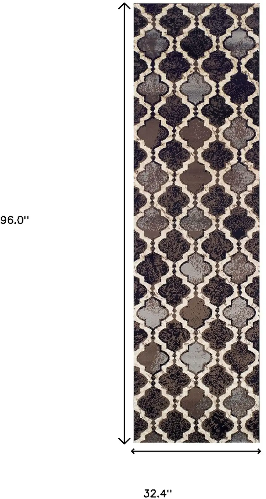 8' Chocolate Quatrefoil Power Loom Distressed Stain Resistant Runner Rug Photo 6