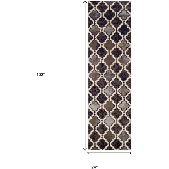 11' Chocolate Quatrefoil Power Loom Distressed Stain Resistant Runner Rug Photo 6