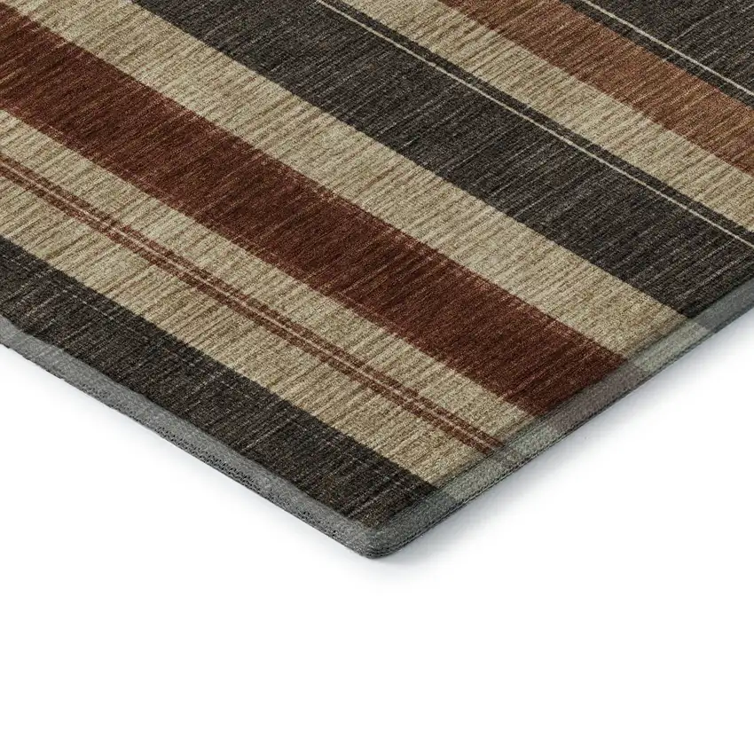 8' Chocolate Rust And Beige Striped Washable Round Rug With UV Protection Photo 7