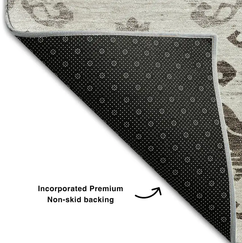 8' Chocolate Taupe And Beige Medallion Washable Round Rug With UV Protection Photo 6