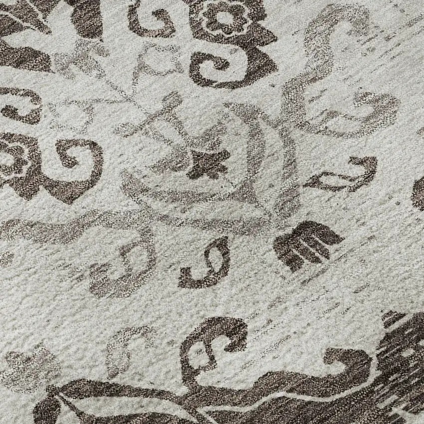 8' Chocolate Taupe And Beige Medallion Washable Round Rug With UV Protection Photo 9