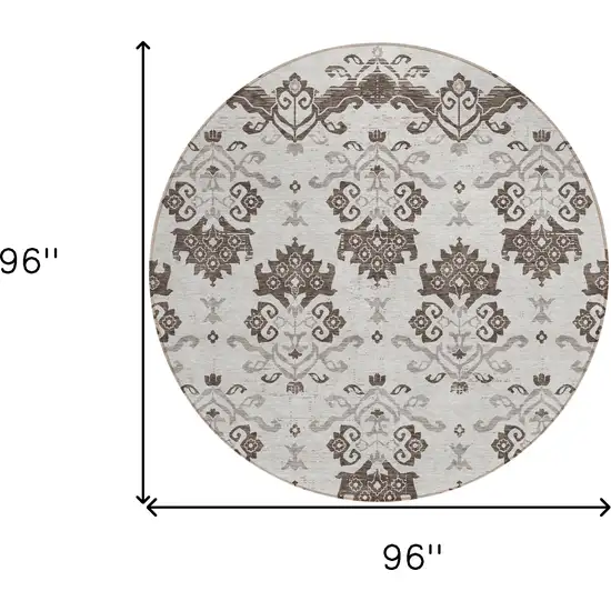 8' Chocolate Taupe And Beige Round Oriental Washable Indoor Outdoor Area Rug Photo 8