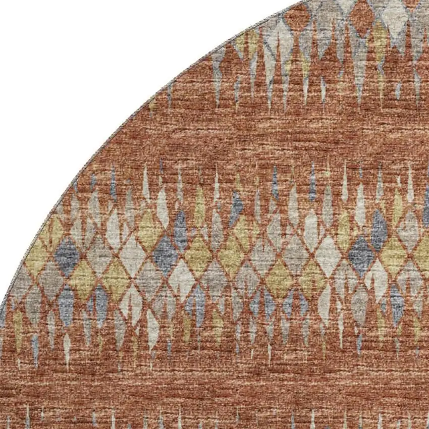 8' Cinnamon And Blue Round Ikat Washable Indoor Outdoor Area Rug Photo 5