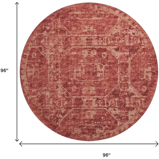 8' Cinnamon And Red Round Tribal Washable Indoor Outdoor Area Rug Photo 3