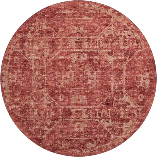 8' Cinnamon And Red Round Tribal Washable Indoor Outdoor Area Rug Photo 2