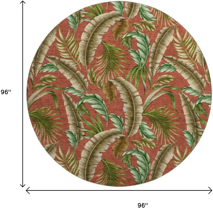 8' Cinnamon Green And Brown Geometric Washable Round Rug With UV Protection Photo 3