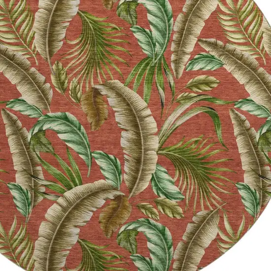 8' Cinnamon Green And Brown Geometric Washable Round Rug With UV Protection Photo 3