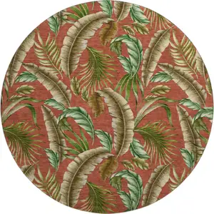 Photo of 8' Cinnamon Green And Brown Geometric Washable Round Rug With UV Protection