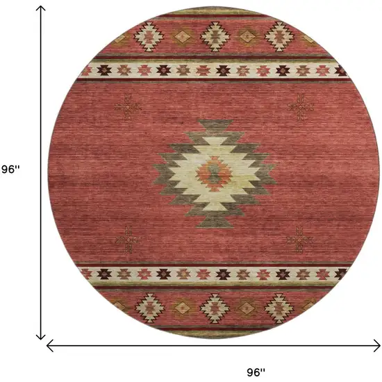 8' Cinnamon Ivory And Beige Geometric Washable Round Rug With UV Protection Photo 3