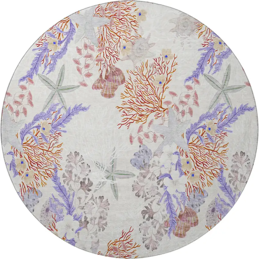 8' Cinnamon Ivory And Plum Geometric Washable Round Rug With UV Protection Photo 4