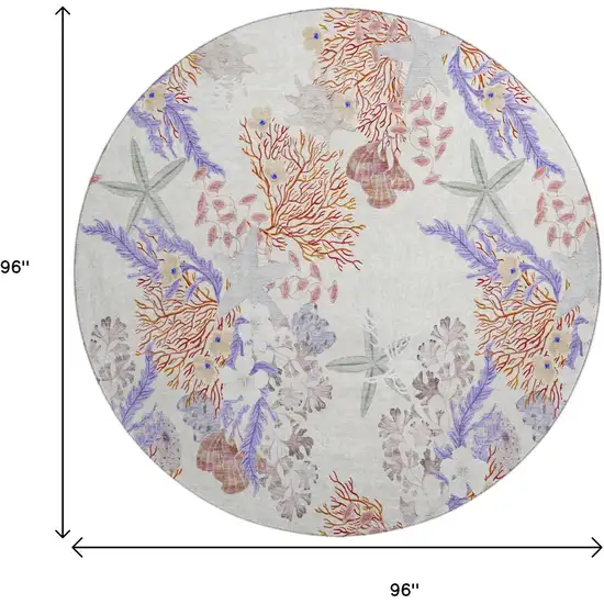 8' Cinnamon Ivory And Plum Geometric Washable Round Rug With UV Protection Photo 3