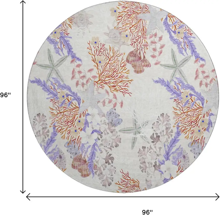 8' Cinnamon Ivory And Plum Geometric Washable Round Rug With UV Protection Photo 3