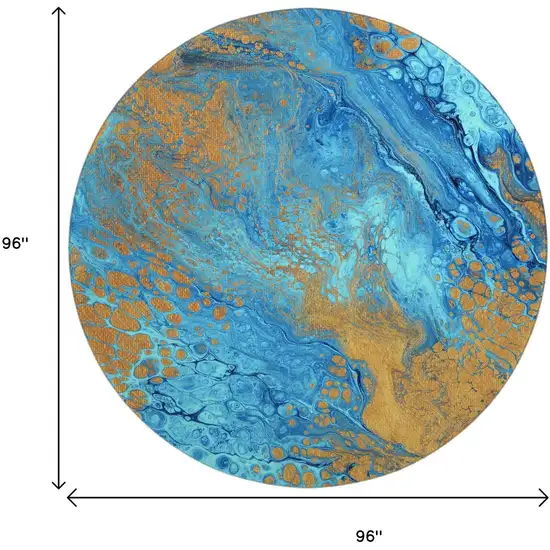 8' Cobalt And Copper Round Abstract Washable Indoor Outdoor Area Rug Photo 3