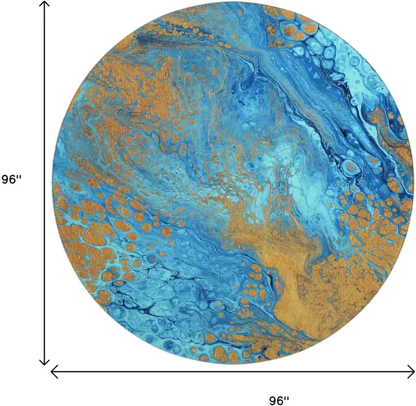 8' Cobalt And Copper Round Abstract Washable Indoor Outdoor Area Rug Photo 3