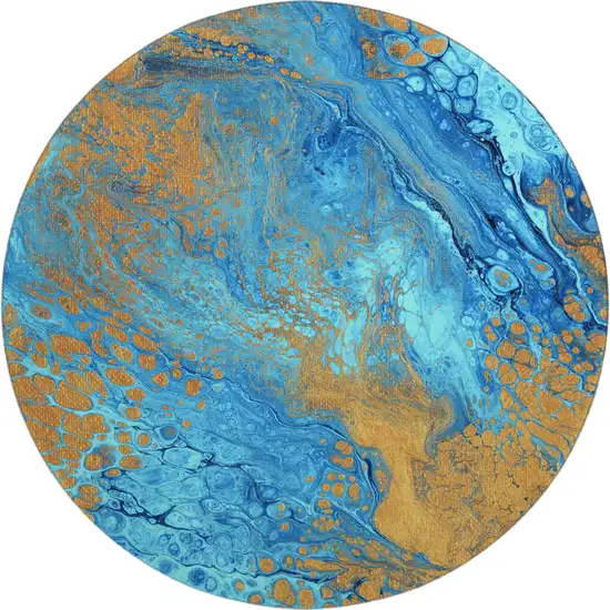 8' Cobalt And Copper Round Abstract Washable Indoor Outdoor Area Rug Photo 2