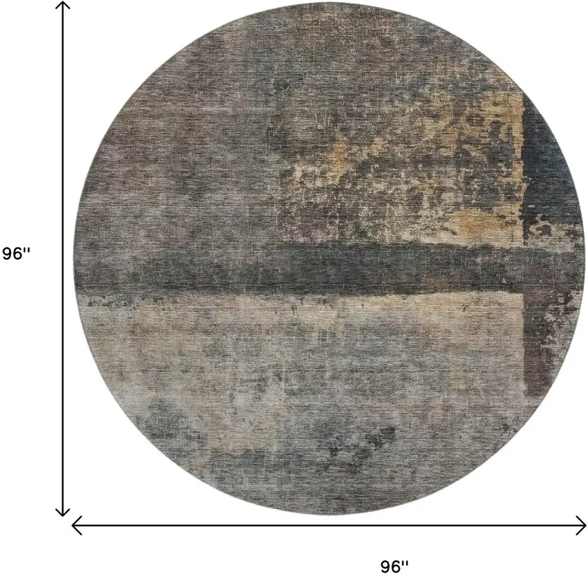 8' Coffee And Beige Abstract Washable Round Rug With UV Protection Photo 9