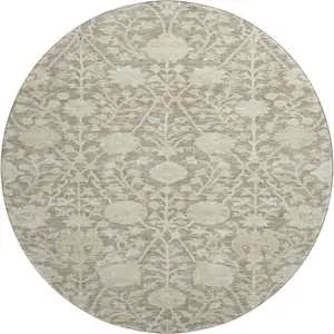 Photo of 8' Coffee And Beige Floral Washable Round Rug With UV Protection