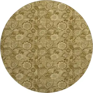 Photo of 8' Coffee And Beige Floral Washable Round Rug With UV Protection