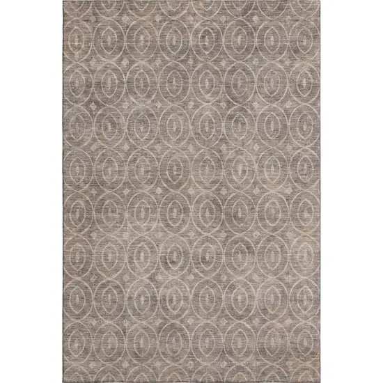 8' Coffee And Beige Geometric Washable Area Rug With UV Protection Photo 1