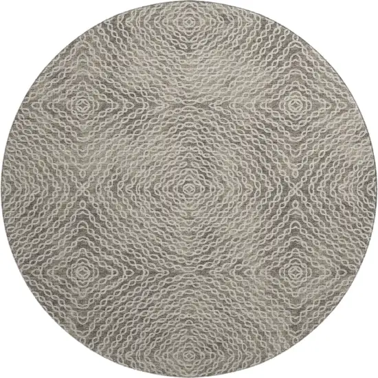 8' Coffee And Beige Geometric Washable Round Rug With UV Protection Photo 2